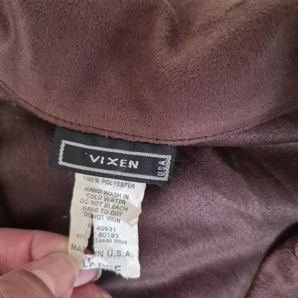 Vintage Vixen Brown Faux Suede Fringe Western Zip Jacket L Cowgirl Boho Fedtival - Picture 8 of 10